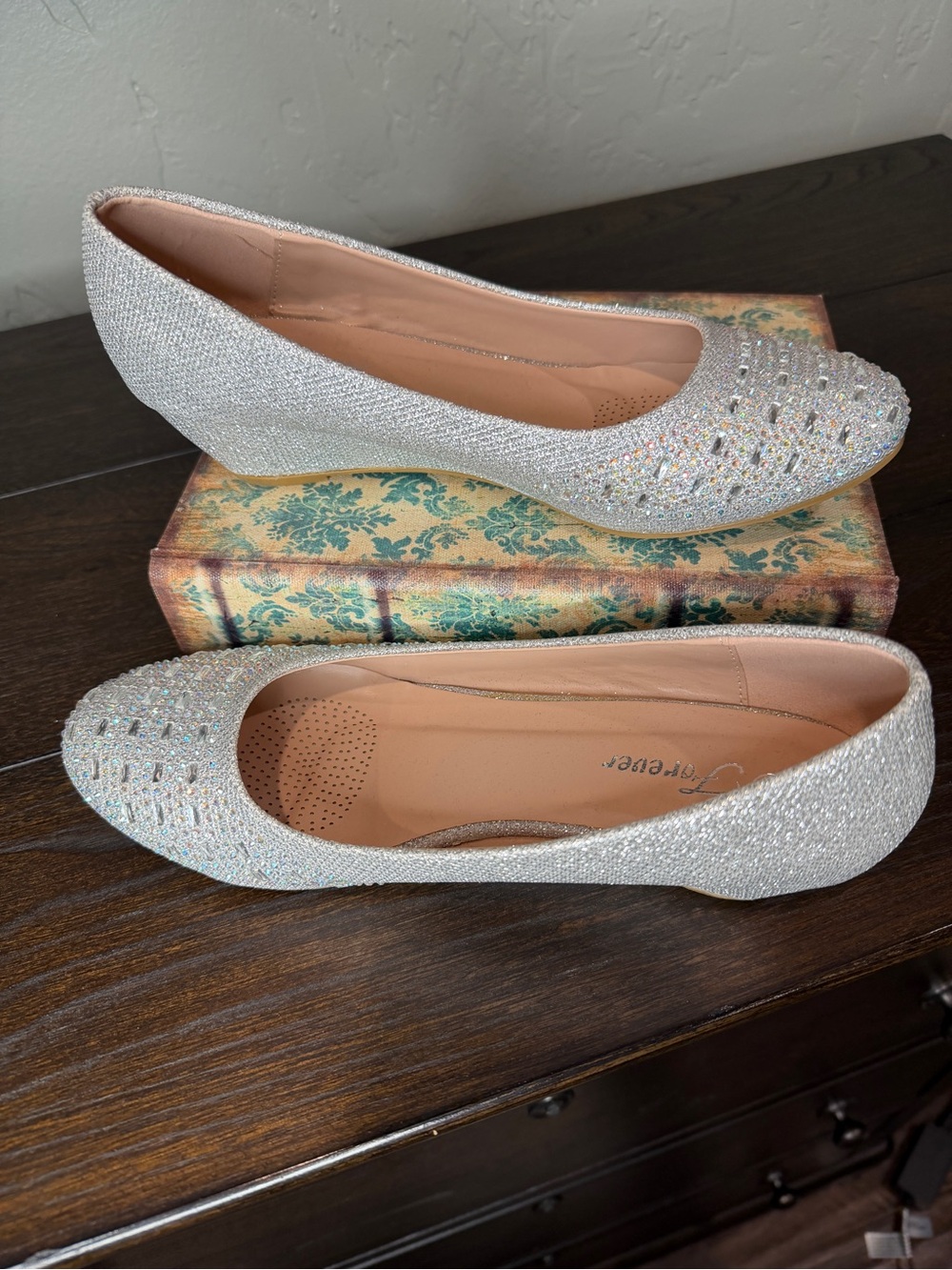 Forever Silver Sparkle Ballet Wedge Shoes
